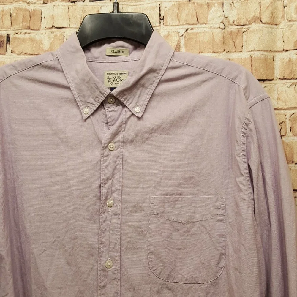 J. Crew Shirt Stretch Classic Fit L/S Button Down Light Purple Size Large
